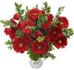 5 adet kirmizi gül 5 adet gerbera aranjmani  İzmir Konak çiçek online çiçek siparişi 