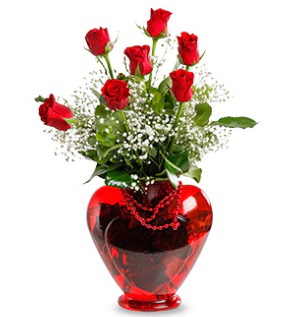 Kalp cam içinde 7 adet kırmızı gül  İzmir Konak çiçek mağazası , çiçekçi adresleri 