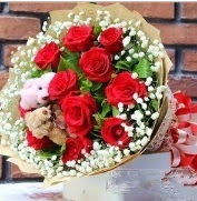 7 adet kırmızı gül 2 adet 10 cm ayı buketi  İzmir Konak online çiçekçi , çiçek siparişi 