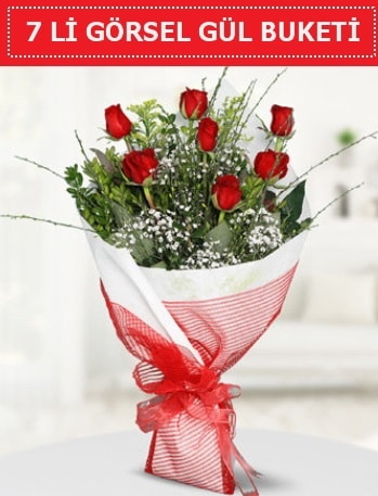 7 adet kırmızı gül buketi Aşk budur  İzmir Konak 14 şubat sevgililer günü çiçek 